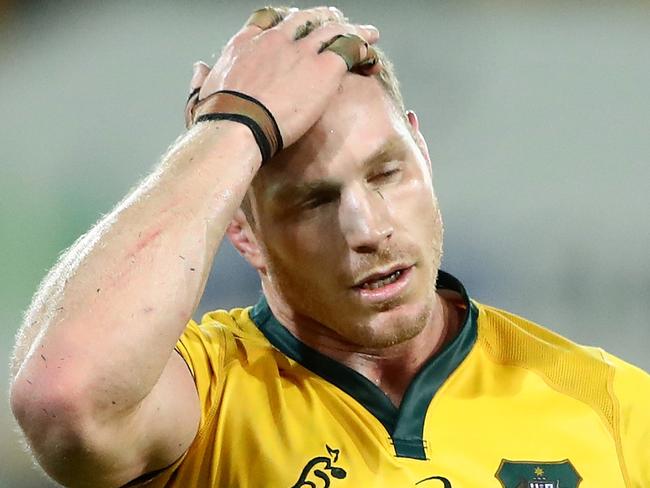 GOLD COAST, AUSTRALIA - SEPTEMBER 15:  David Pocock of the Wallabies looks dejected after losing The Rugby Championship match between the Australian Wallabies and Argentina Pumas at Cbus Super Stadium on September 15, 2018 in Gold Coast, Australia.  (Photo by Cameron Spencer/Getty Images)