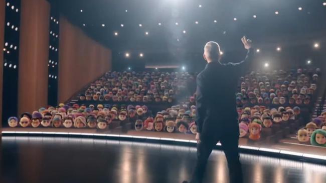 Apple CEO Tim Cook is cheered by an audience of animated characters as he introduces Apple’s pre-recorded WWDC keynote which went for two hours. The event is being held virtually for the second year due to the pandemic.