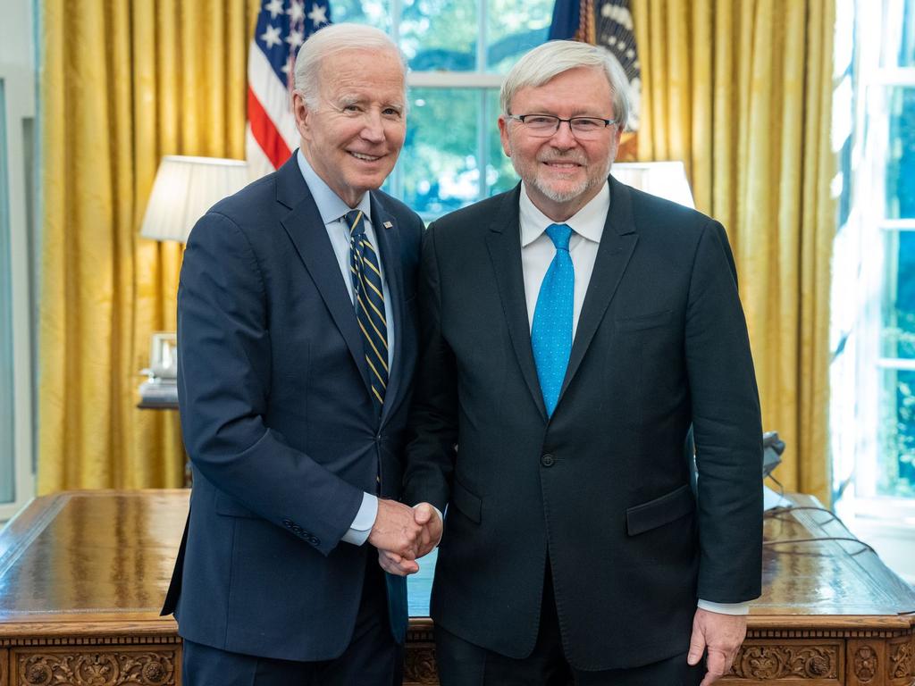 Kevin Rudd with Joe Biden upon starting as Australia's US ambassador in March. Picture: Supplied