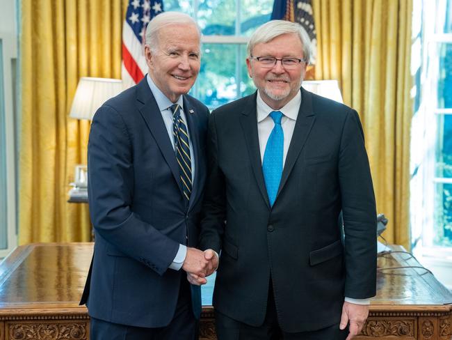 Kevin Rudd with Joe Biden upon starting as Australia's US ambassador in March. Picture: Supplied