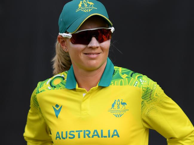 BIRMINGHAM, ENGLAND - JULY 31: Meg Lanning of Team Australia looks on during the Cricket T20 Preliminary Round Group A match between Team Australia and Team Barbados on day three of the Birmingham 2022 Commonwealth Games at Edgbaston on July 31, 2022 on the Birmingham, England. (Photo by Alex Davidson/Getty Images)