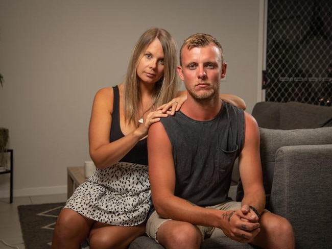 Brock Harris with his fiancee Allanah. Picture: Brad Fleet