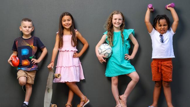 Xavier, 6, Lara, 7, Indie, 7, and Hunter, 5, are doing their best to show the benefits of resilience for children. Picture: Ian Currie