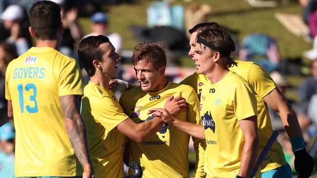 Jake Whetton of the Kookaburras celebrates a goal. (Photo by Paul Kane/Getty Images)