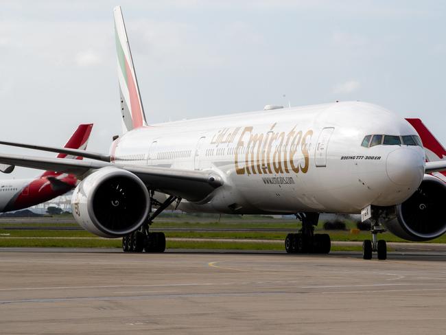 AstraZeneca Covid 19 vaccine first arrival in Australia arriving at Sydney International airport by an emirates passenger plane.. Photograph by Edwina Pickles. Taken on 28th Feb 2021. (POOL)