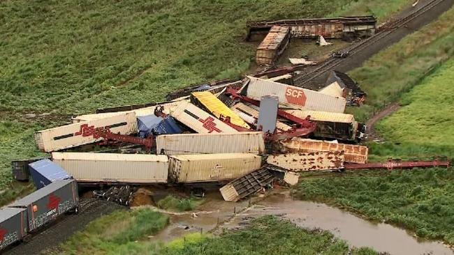 A freight train has derailed at Inverleigh overnight. Picture: Lismore and District Rural Fire Brigades' Group