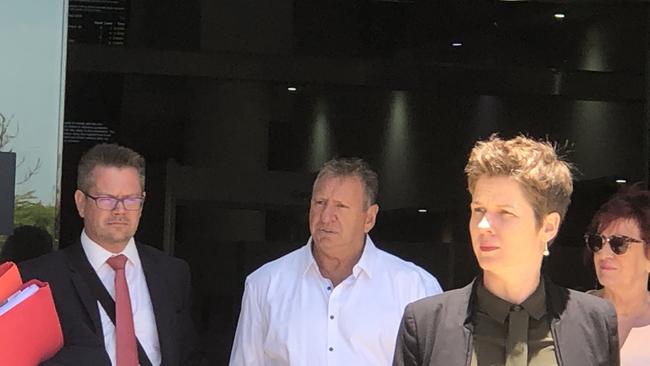 Terrence Leigh Stanley (centre) leaves Southport Magistrates Court. Picture: Lea Emery