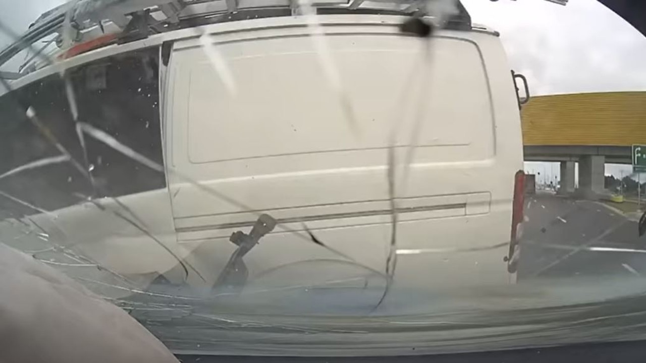 The horror moment the van smashes into the second vehicles windscreen. Picture: Dashcam Owners Australia