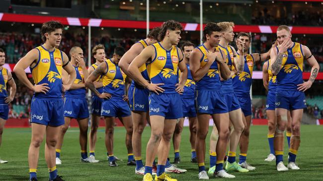 West Coast’s defeat was the largest in their proud history. (Photo by Mark Metcalfe/AFL Photos/via Getty Images )