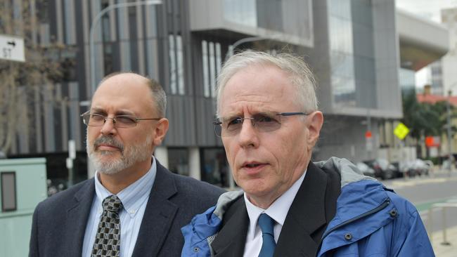 RAH radiology head Dr Jim Buckley (right) after giving evidence last week. Picture: AAP Image/David Mariuz