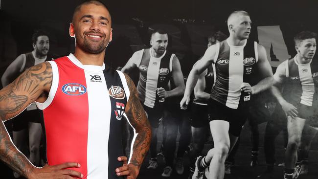 St Kidla recruit Brad Hill will step out in the red, white and black for the first time against North Melbourne in Round 1. Picture: Michael Klein