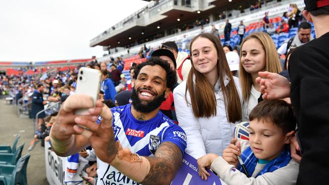 Josh Addo-Carr with Bulldogs fans in 2022. Picture: NRL Photos