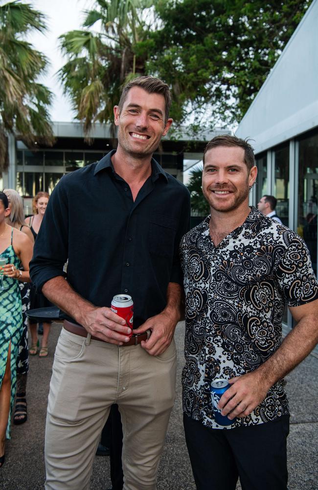 Matt Dennis and Brodie Filo at the 2023-24 NTFL Nichols awards night. Picture: Pema Tamang Pakhrin