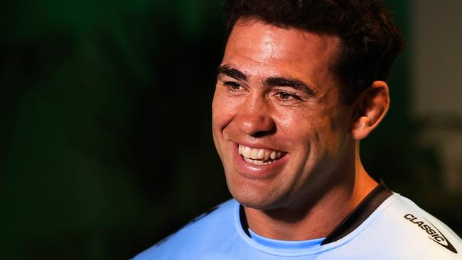 SYDNEY, AUSTRALIA - MARCH 01: Dale Finucane of the Cronulla-Sutherland Sharks looks on during the NRL Telstra Premiership 2024 Season Launch at Telstra HQ on March 01, 2024 in Sydney, Australia. (Photo by Mark Evans/Getty Images)