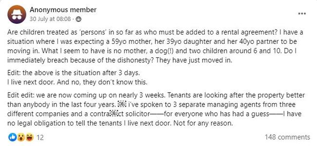 The post got a wild response. Picture: Landlords Australia