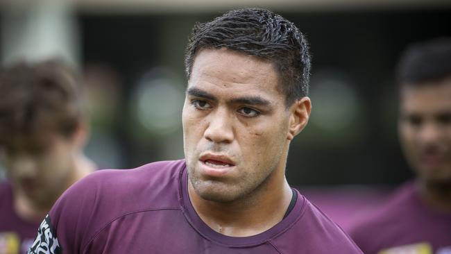 Brisbane Broncos player Joe Ofahengaue in action during a team training session last month. Picture: AAP Image/Glenn Hunt