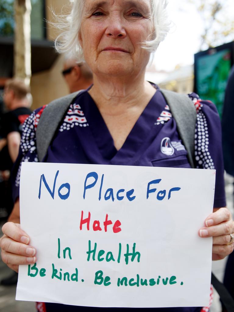 The nurses were protesting against hate speech in NSW hospitals. Picture: Nikki Short