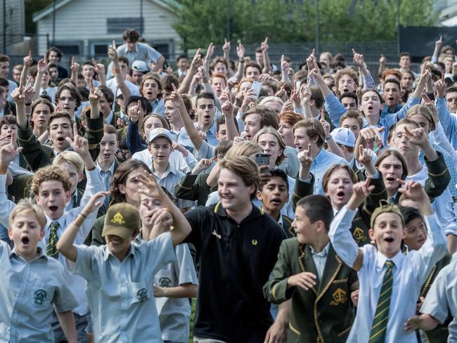 Trinity Grammar students protest over the sacking of deputy. headmaster Rohan Brown. Picture: Jake Nowakowski