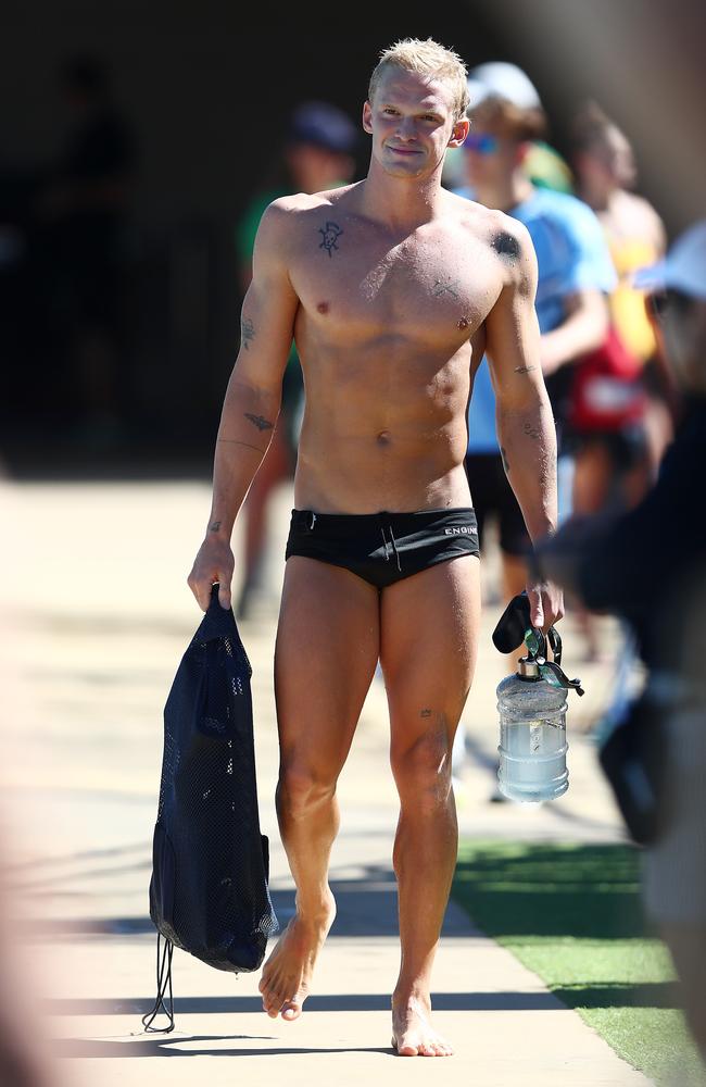 Cody Simpson leaves the pool after a training session. Picture: Chris Hyde/Getty Images