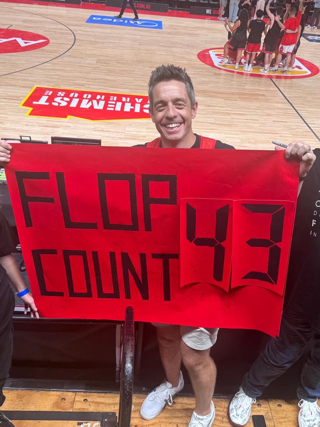 The flop count sign that greeted Chris Goulding in Wollongong. Picture: Supplied