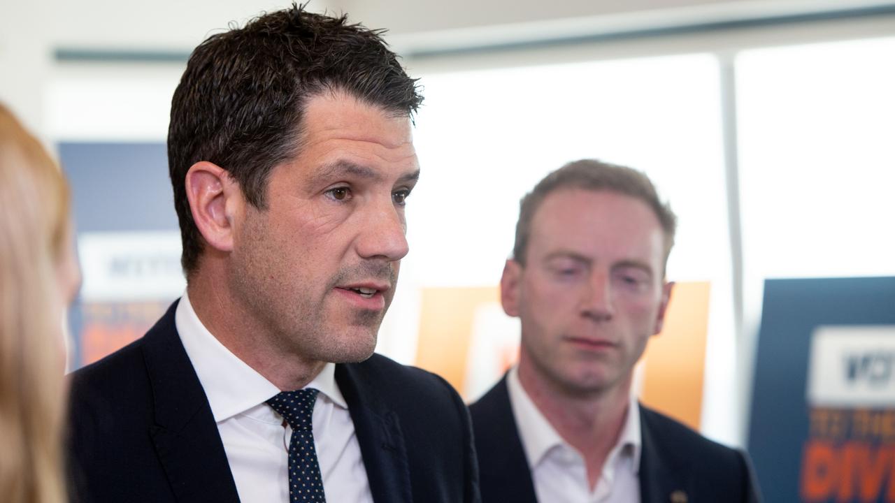 Senator Alex Antic and SA Opposition Leader David Speirs at the Liberal Party headquarters. Picture: Brett Hartwig