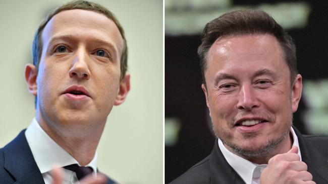 Facebook founder Mark Zuckerberg and SpaceX, X (ex-Twitter) and Tesla CEO Elon Musk. Picture composite: AFP