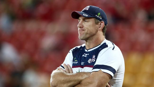 BRISBANE, AUSTRALIA - APRIL 05: Reds Coach Brad Thorn looks on before the round eight Super Rugby match between the Reds and the Stormers at Suncorp Stadium on April 05, 2019 in Brisbane, Australia. (Photo by Chris Hyde/Getty Images)