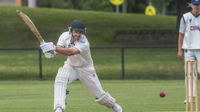 Caulfield’s Graeme Rummans splashes out with a cover drive against Kew.