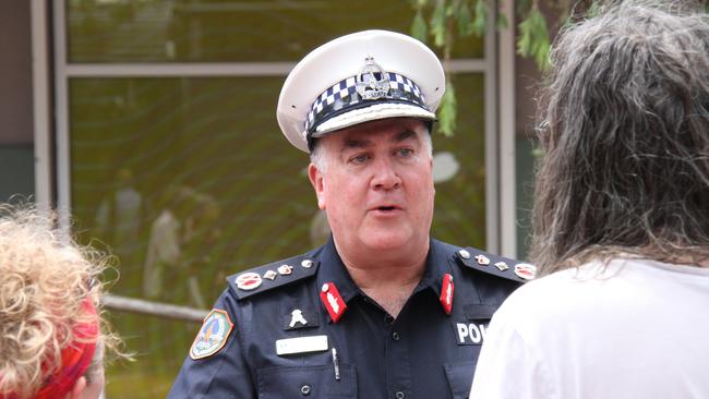 Northern Territory Police Commissioner Michael Murphy chats with Alice Springs residents. Picture: Gera Kazakov