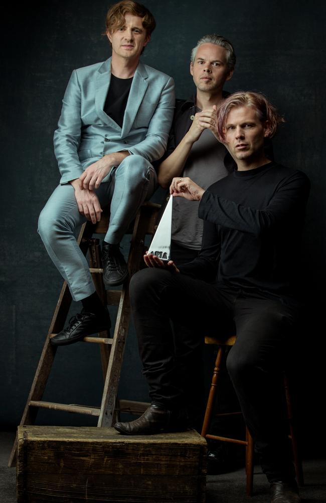 Nick Littlemore, Peter Mayes and Sam Littlemore of Pnau pose with the ARIA they won for Best Dance Release in 2017. Picture: Mark Nolan/Getty Images