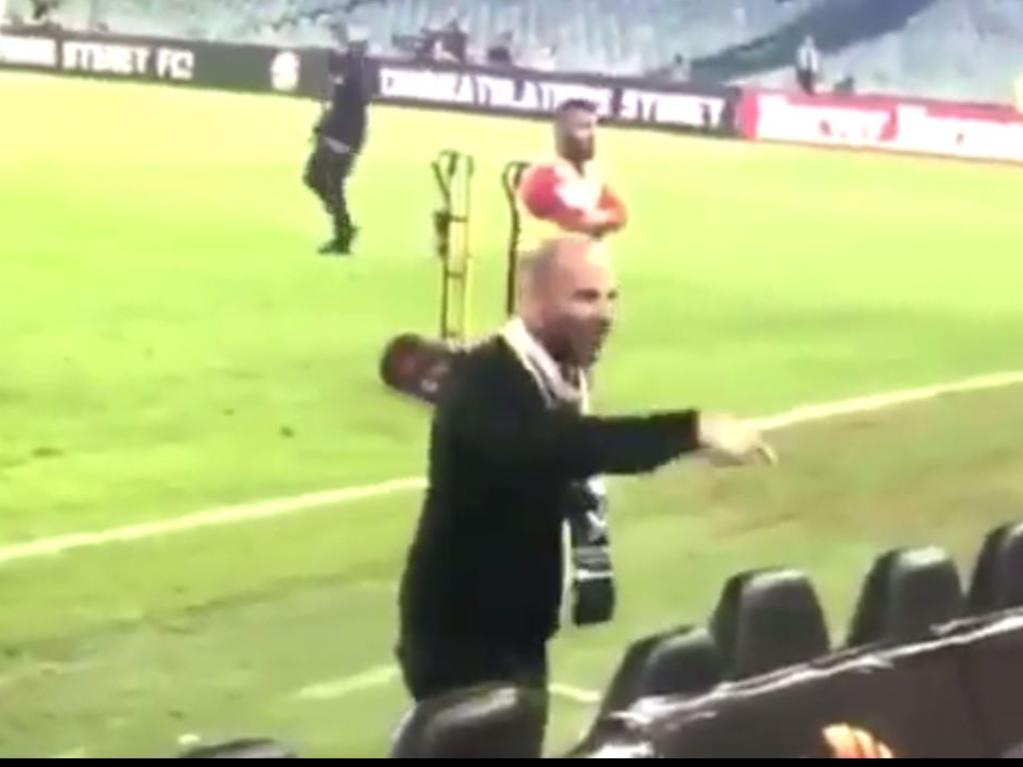 George Calombaris shoved a fan after the A-League in Sydney but his conviction was overturned.