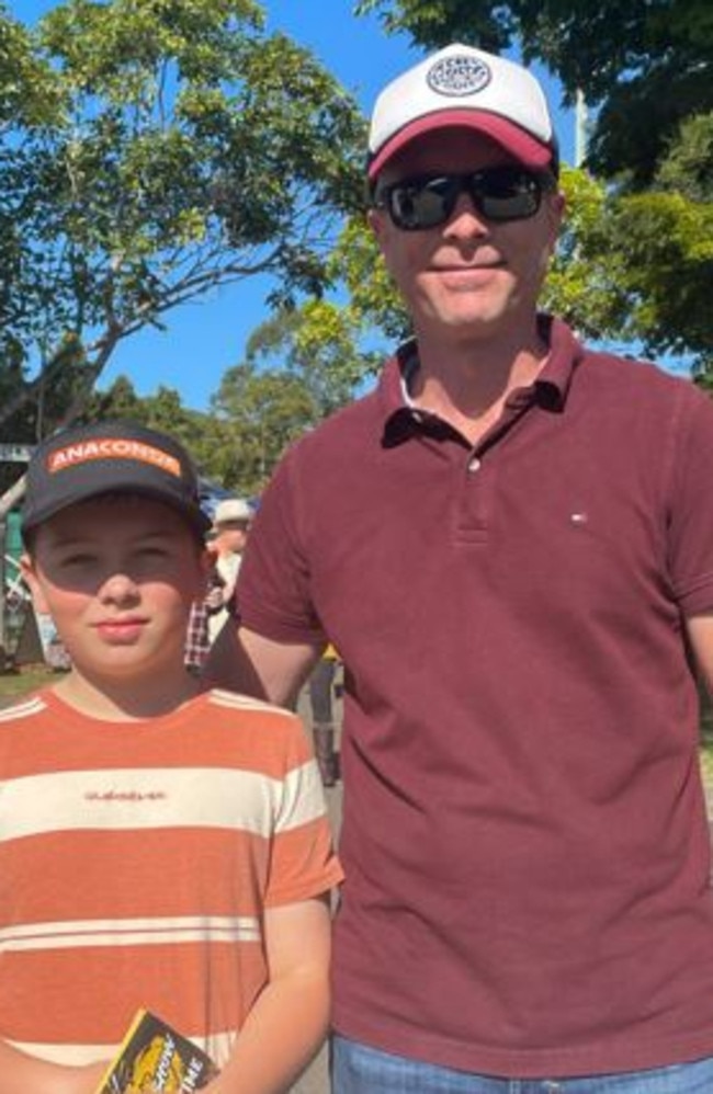 Elijah, 11, and Brett Green at the Sunshine Coast Agricultural Show 2023.