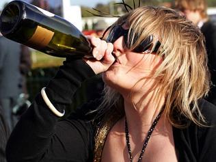 Drunk punters at the Caulfield Cup races.