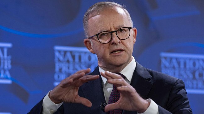 Prime Minister Anthony Albanese at the National Press Club in Canberra on Wednesday. Picture:Gary Ramage