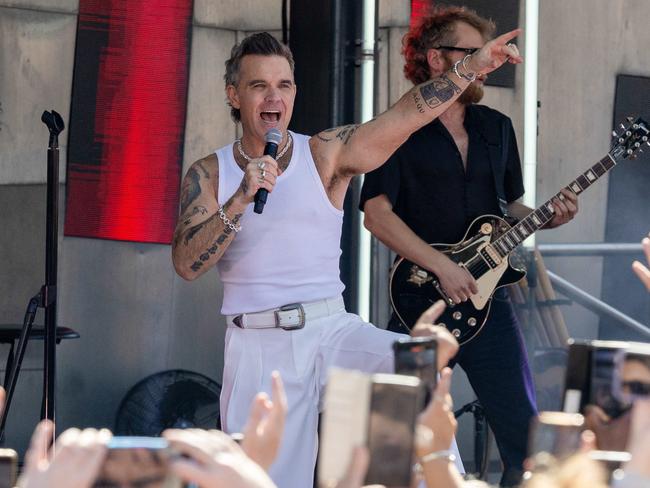 Robbie Williams mini concert and Q&A at Federation Square. Picture: Jason Edwards