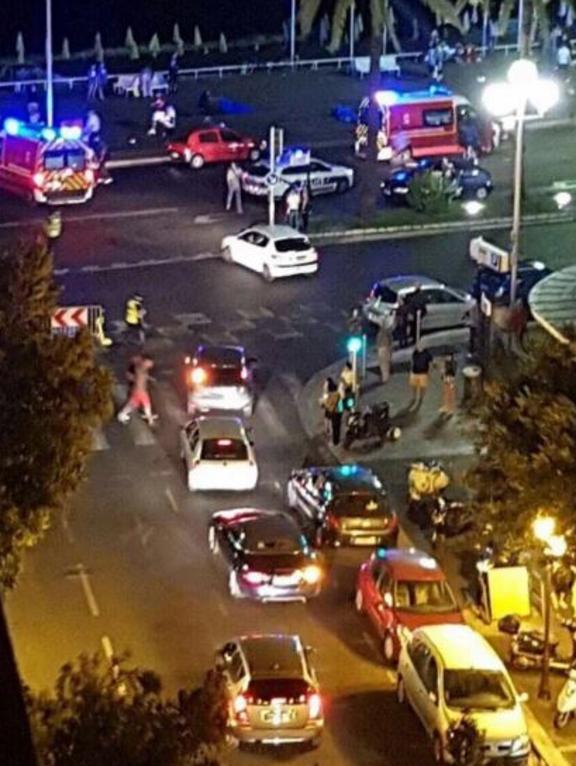 Emergency services in the street following the Bastille Day attack. Picture: Twitter