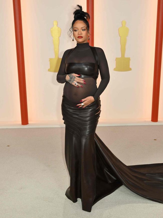 Rihanna wears a custom Alaïa dress at the Oscars. Picture: AFP