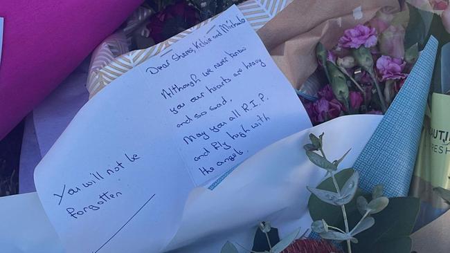 A message left alongside floral tributes for three women who died in a crash in Maryborough on Sunday.