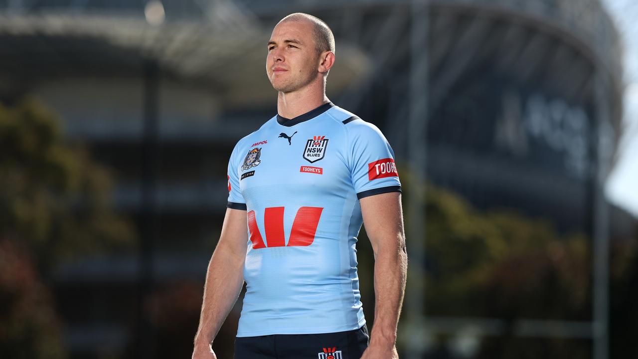SYDNEY, AUSTRALIA - MAY 28: Dylan Edwards of the Blues poses during a New South Wales Blues State of Origin media opportunity at NSWRL Centre of Excellence on May 28, 2024 in Sydney, Australia. (Photo by Matt King/Getty Images)