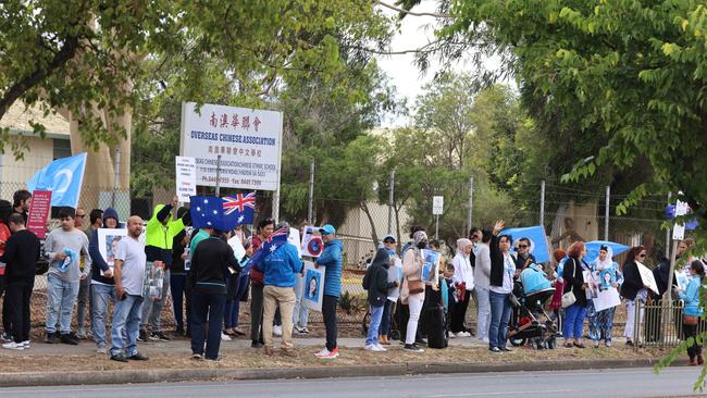 A protest for Uyghur human rights outside the Chinese Consulate-General in Findon. Picture: Russell Millard