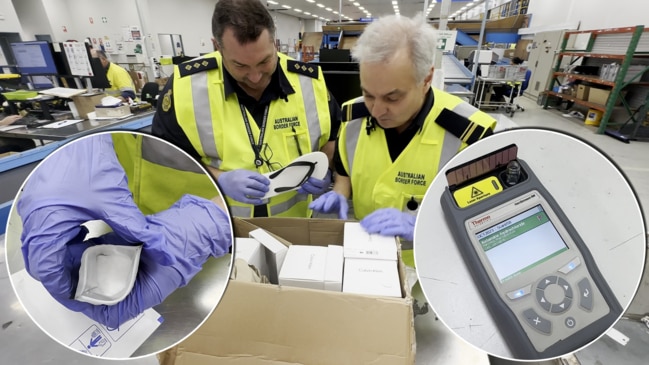 Border Force officers unpack suspect packages concealing drugs