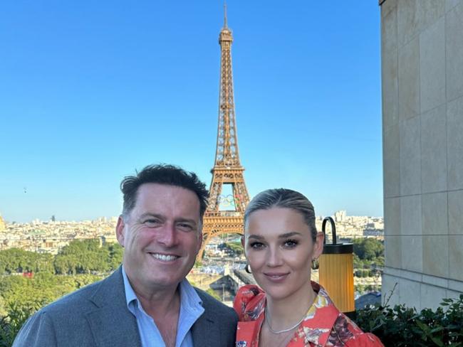 Karl and Jasmine Stefanovic dine with the Eiffel Tower backdrop at Girafe.