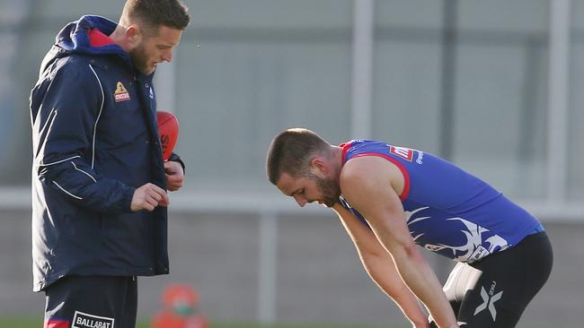 Western Bulldog Matt Suckling struggled with the Achilles issue at Tuesday’s training session. Picture: Michael Klein