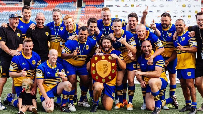 Parramatta Eels celebrate victory in the Legends of League tournament in Newcastle.