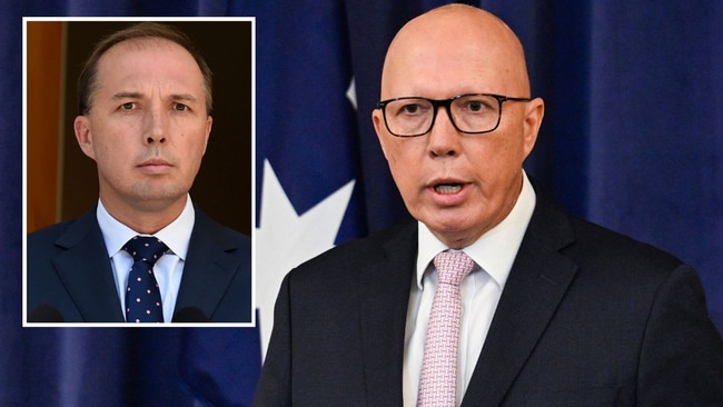 Opposition Leader Peter Dutton and, inset, during his time as health minister in 2024.