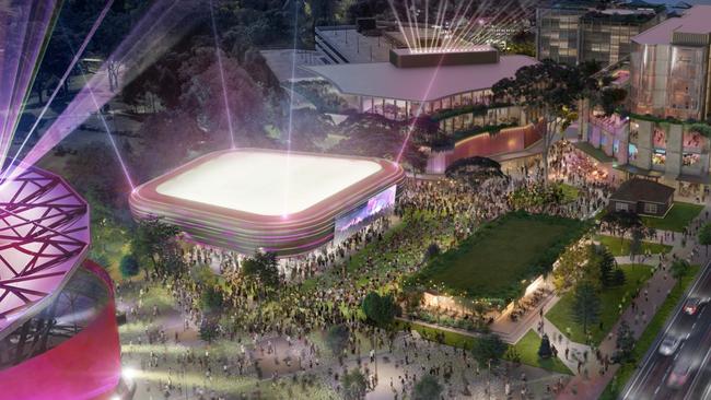 EMBARGOED DECEMBER 18, 2024. Parramatta Leagues Club has released its masterplan for the precinct called Parramatta Live which is set to be transformed into a world class entertainment and lifestyle precinct in western Sydney. Artist's impressions/concept plan.