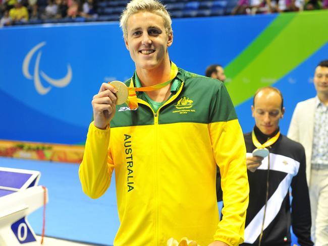 A supplied image obtained Sunday, Sept. 11, 2016 of Brenden Hal AUS wins gold in the 400m Freestyle Swimming, Sept. 9, 2016 at Olympic Aquatic Stadium, Rio de Janeiro, Brazil. (AAP Image/Sport the Library, Courtney Crow) NO ARCHIVING, EDITORIAL USE ONLY