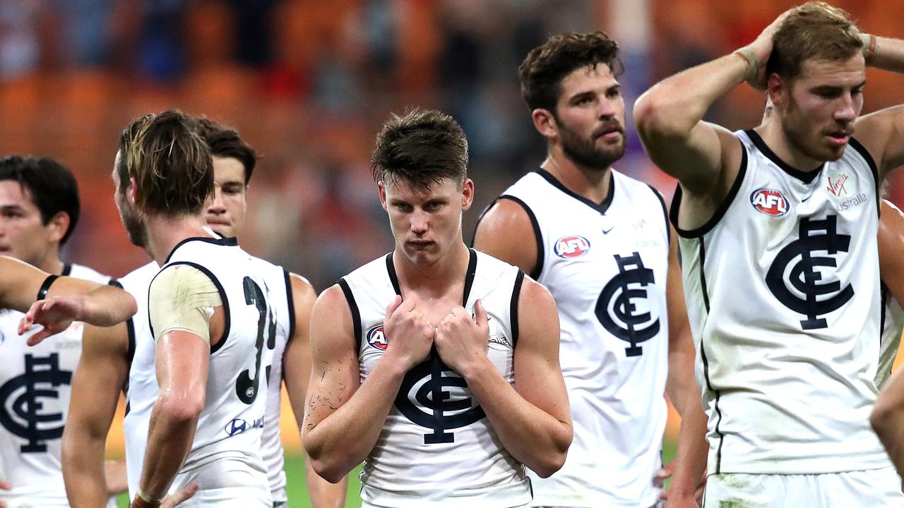 Carlton players after their loss to GWS. Picture: Phil Hillyard