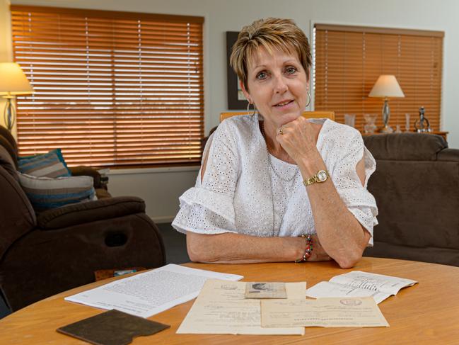 The van der Haars’ granddaugther Ingrid Bradford, 53, pictured with her Oma’s war papers, will accept the Righteous Among the Nations Award being posthumously awarded to her grandparents Jacob and Klassje van der Haar, in Brisbane tonight. Photo: Paul Beutel.