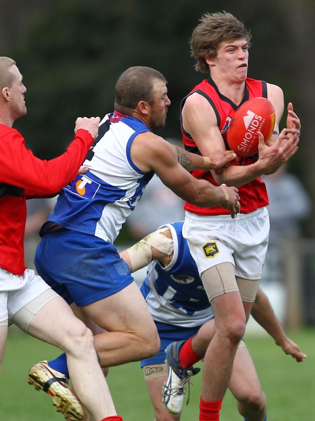 Nathan Blair will wear Romsey’s red jumper again this year in the RDFL. 